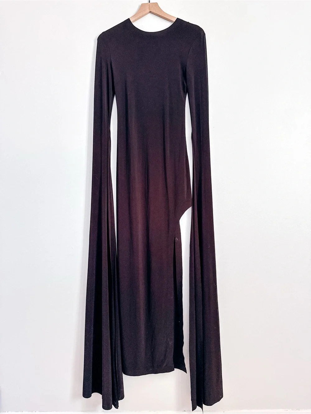Norma Kamali Black Open Back Maxi Dress Dramatic Sleeve Size S